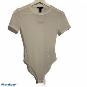 Forever 21 S mesh sheer white bodysuit cheeky